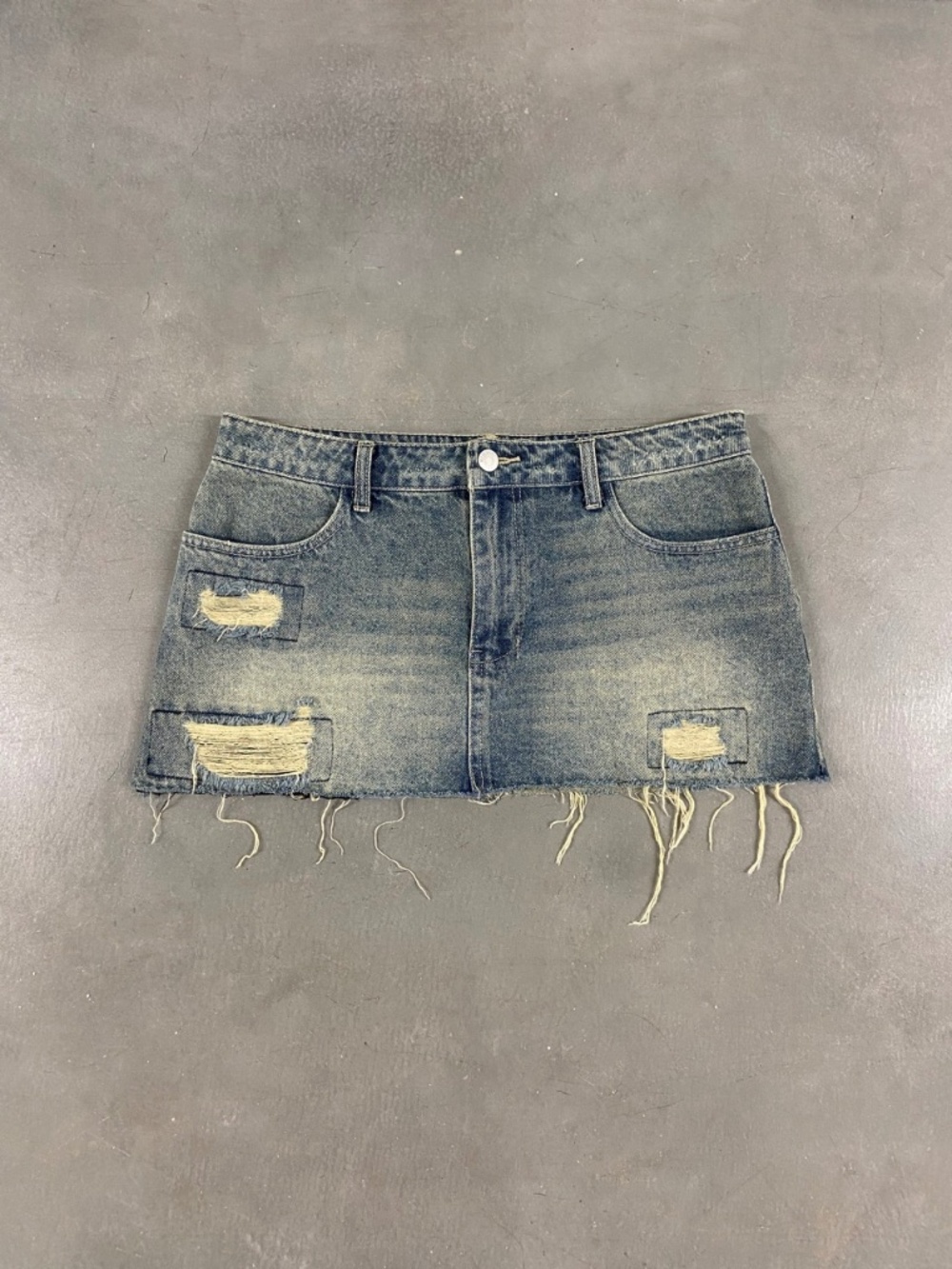Distressed Denim "Sand" Mini Skirt